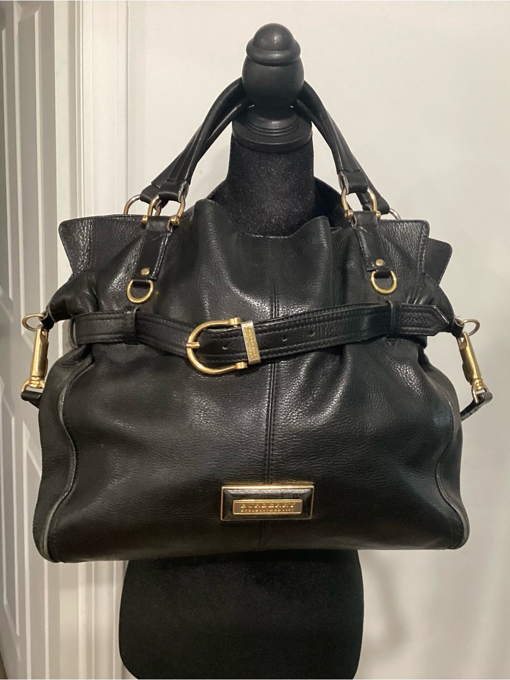 Burberry Black Leather Shoulder Bag with Gold Hardware